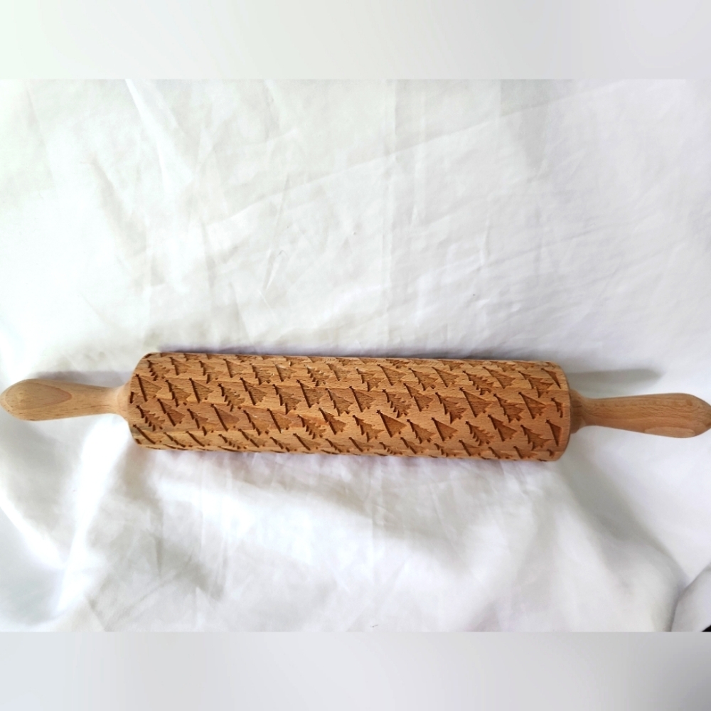 VALEK Rolling Pin Laser Embossed Wood POLAND Christmas Tree Cookies Baking 17"